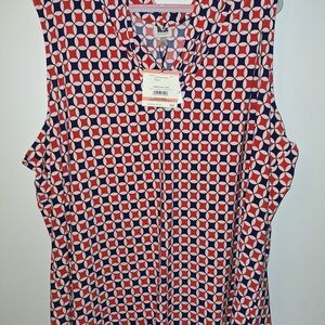 Anne Klein Women's Sleeveless Top with Red and Blue Pattern